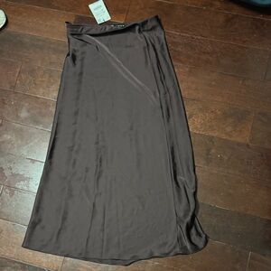 Zara Chocolate Satin Midi Slip Skirt